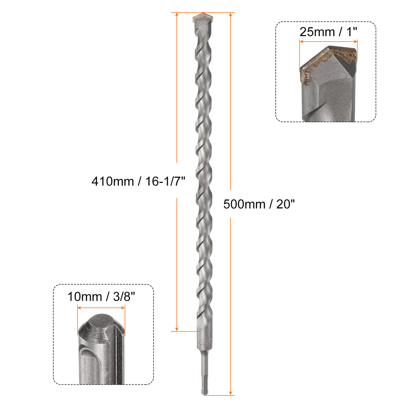 Harfington 25mm x 500mm Carbide Tip SDS-Plus Rotary Hammer Drill Bit for Masonry Concrete