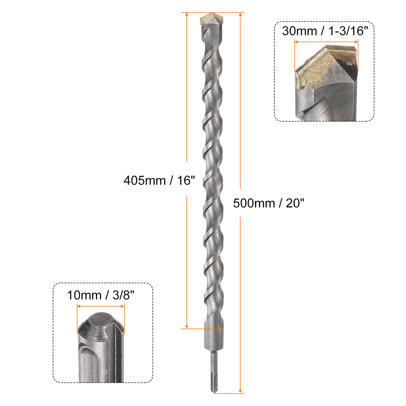 Harfington 30mm x 500mm Carbide Tip SDS-Plus Rotary Hammer Drill Bit for Masonry Concrete