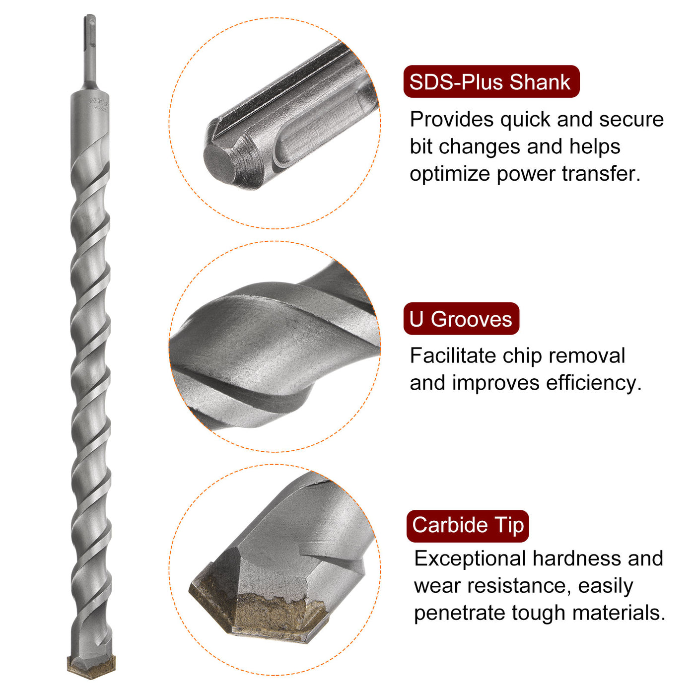 Harfington 35mm x 500mm Carbide Tip SDS-Plus Rotary Hammer Drill Bit for Masonry Concrete