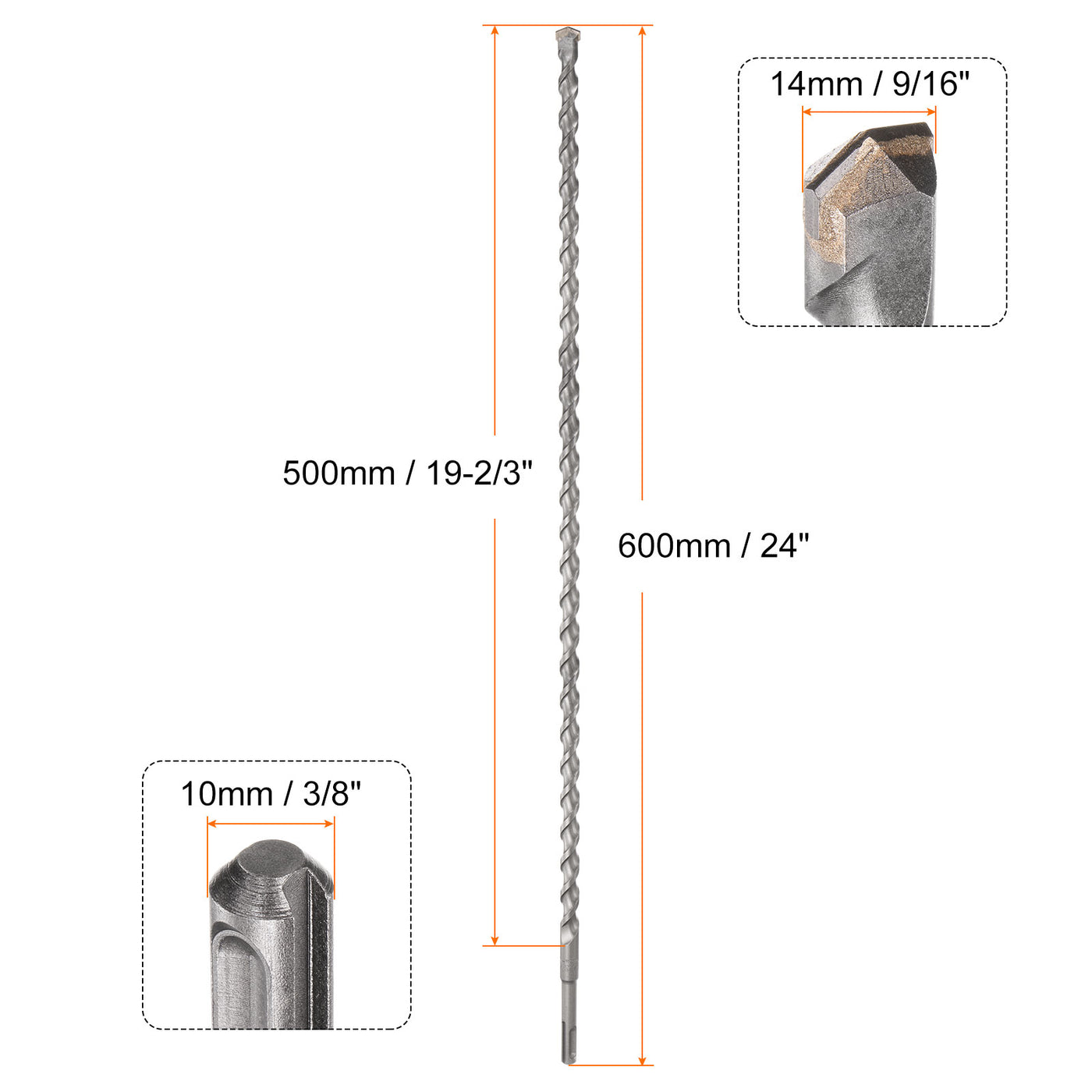Harfington 14mm x 600mm Carbide Tip SDS-Plus Rotary Hammer Drill Bit for Masonry Concrete