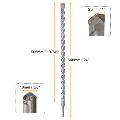 Harfington 25mm x 600mm Carbide Tip SDS-Plus Rotary Hammer Drill Bit for Masonry Concrete