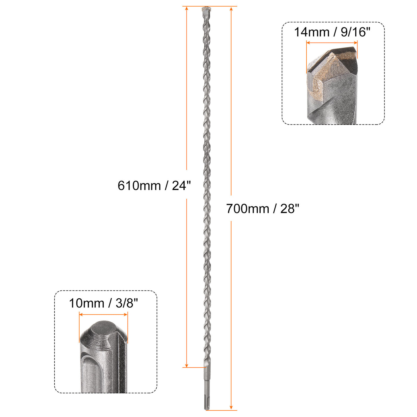 Harfington 14mm x 700mm Carbide Tip SDS-Plus Rotary Hammer Drill Bit for Masonry Concrete