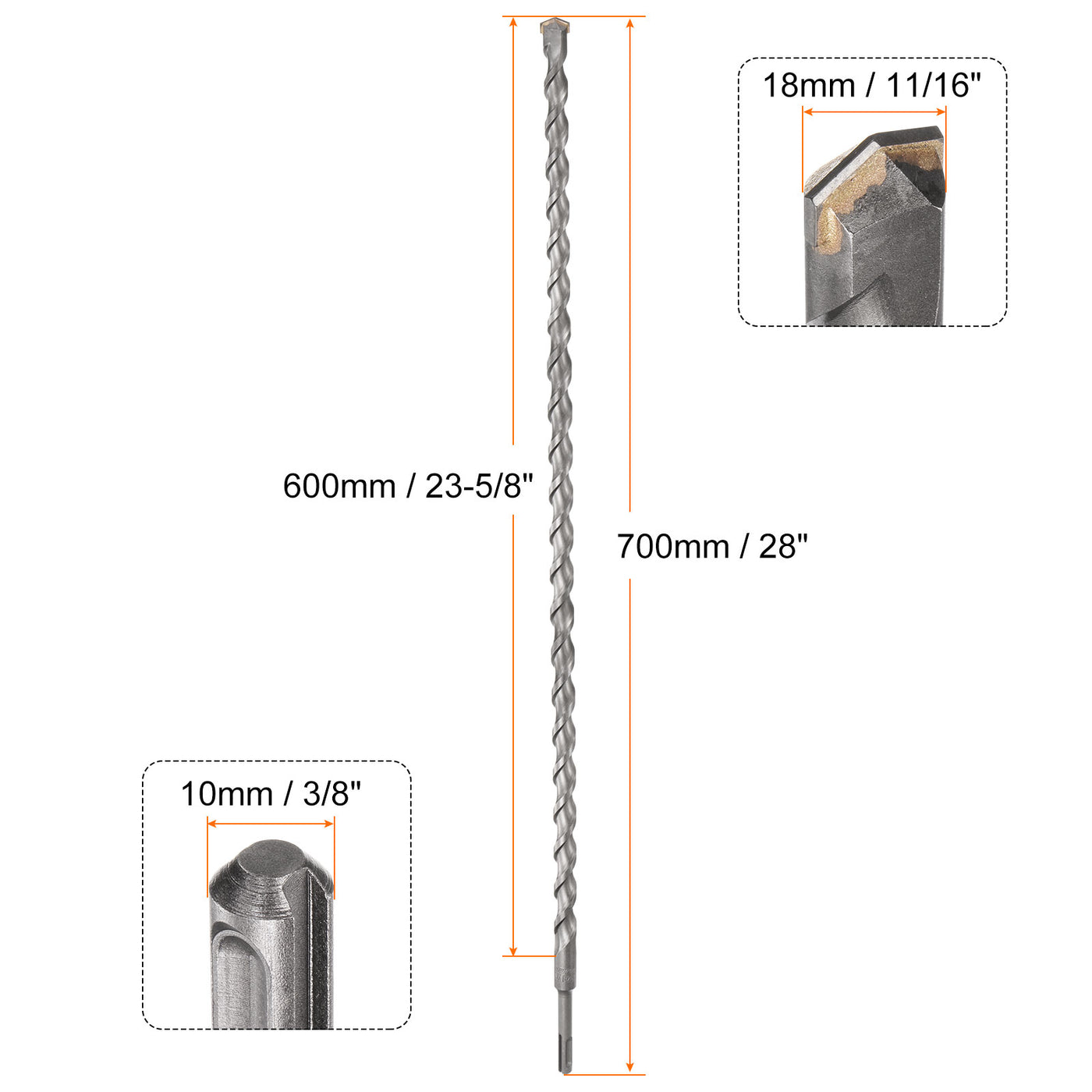 Harfington 18mm x 700mm Carbide Tip SDS-Plus Rotary Hammer Drill Bit for Masonry Concrete