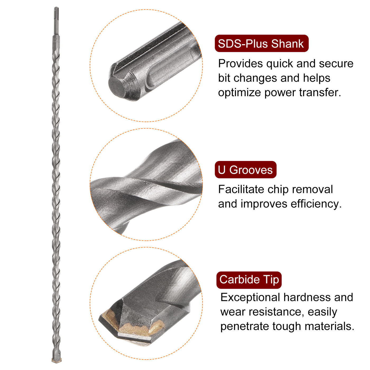 Harfington 18mm x 700mm Carbide Tip SDS-Plus Rotary Hammer Drill Bit for Masonry Concrete