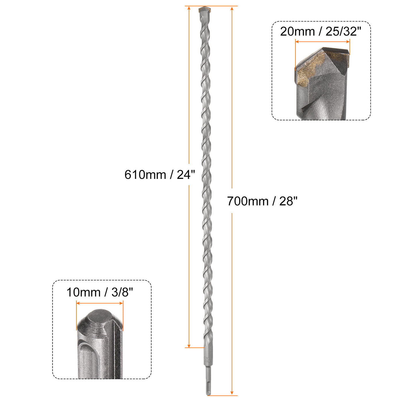 Harfington 20mm x 700mm Carbide Tip SDS-Plus Rotary Hammer Drill Bit for Masonry Concrete