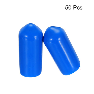 Harfington Uxcell 50pcs Rubber End Caps 6.5mm(1/4") ID Vinyl PVC Round Tube Bolt Cap Cover Screw Thread Protectors Blue