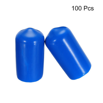 Harfington Uxcell 100pcs Rubber End Caps 11mm ID Vinyl PVC Round Tube Bolt Cap Cover Screw Thread Protectors Blue