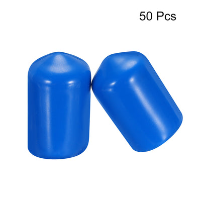 Harfington Uxcell 50pcs Rubber End Caps 13mm(1/2") ID Vinyl PVC Round Tube Bolt Cap Cover Screw Thread Protectors Blue