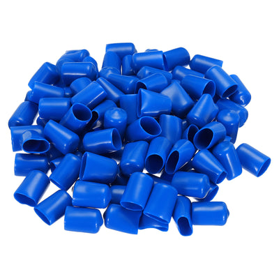 Harfington Uxcell 50pcs Rubber End Caps 14mm ID Vinyl PVC Round Tube Bolt Cap Cover Screw Thread Protectors Blue