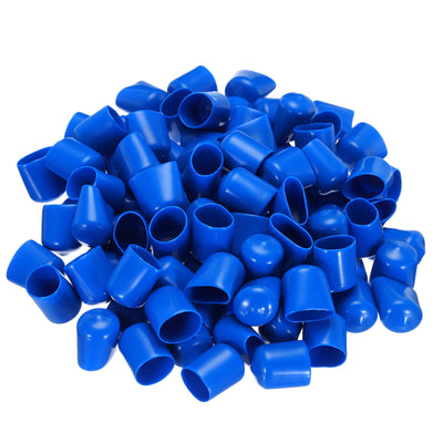 Harfington Uxcell 100pcs Rubber End Caps 17mm ID Vinyl PVC Round Tube Bolt Cap Cover Screw Thread Protectors Blue