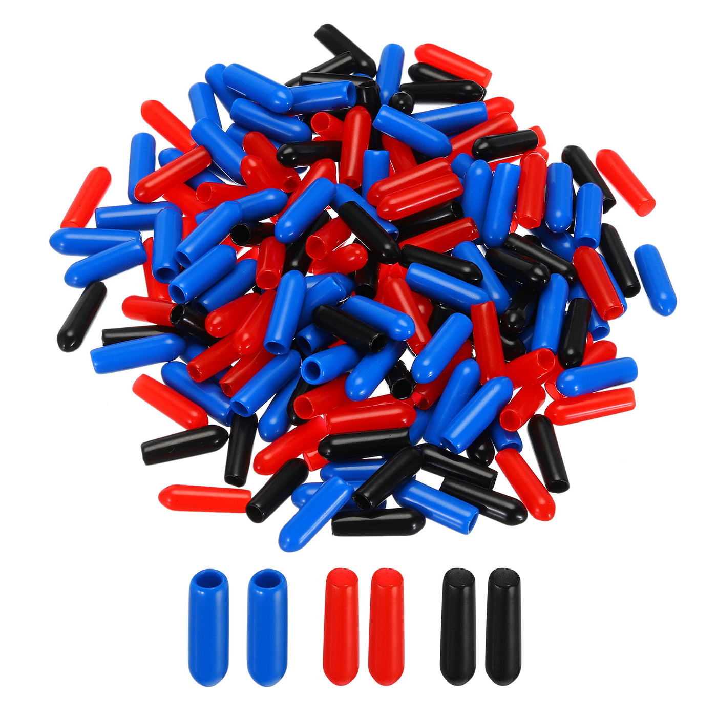 uxcell Uxcell 90pcs Rubber End Caps 3.5mm(1/8") ID Vinyl PVC Round Tube Bolt Cap Cover Screw Thread Protectors, Black Red Blue