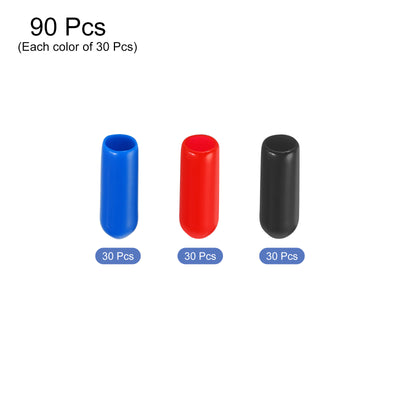 Harfington Uxcell 90pcs Rubber End Caps 4.5mm ID Vinyl PVC Round Tube Bolt Cap Cover Screw Thread Protectors, Black Red Blue