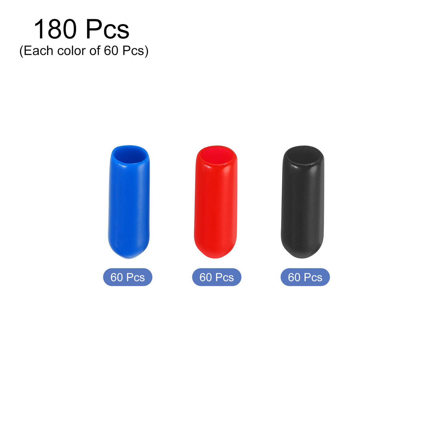 uxcell Uxcell 180pcs Rubber End Caps 4.5mm ID Vinyl PVC Round Tube Bolt Cap Cover Screw Thread Protectors, Black Red Blue
