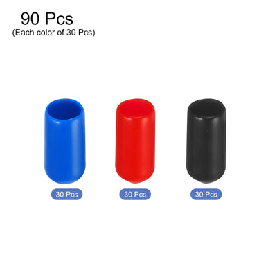 Harfington Uxcell 90pcs Rubber End Caps 6.5mm(1/4") ID Vinyl PVC Round Tube Bolt Cap Cover Screw Thread Protectors, Black Red Blue