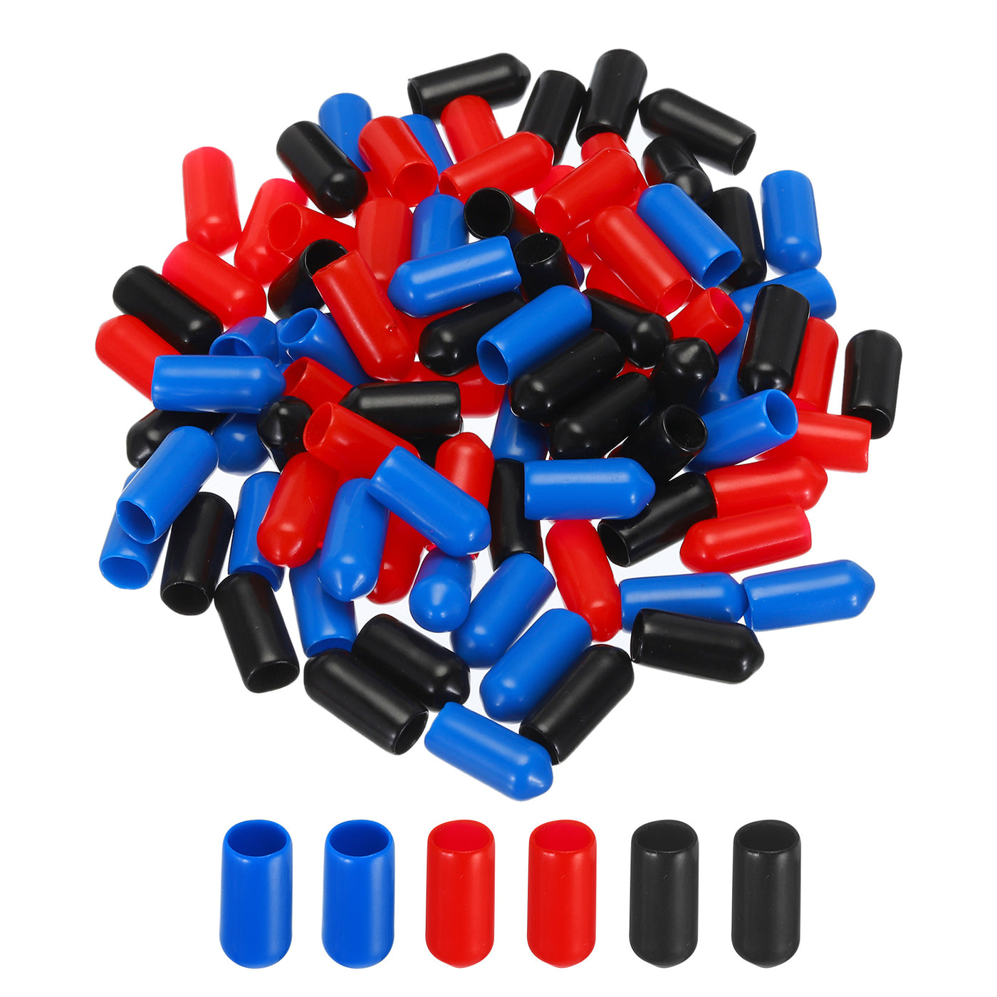 uxcell Uxcell 180pcs Rubber End Caps 6.5mm(1/4") ID Vinyl PVC Round Tube Bolt Cap Cover Screw Thread Protectors, Black Red Blue