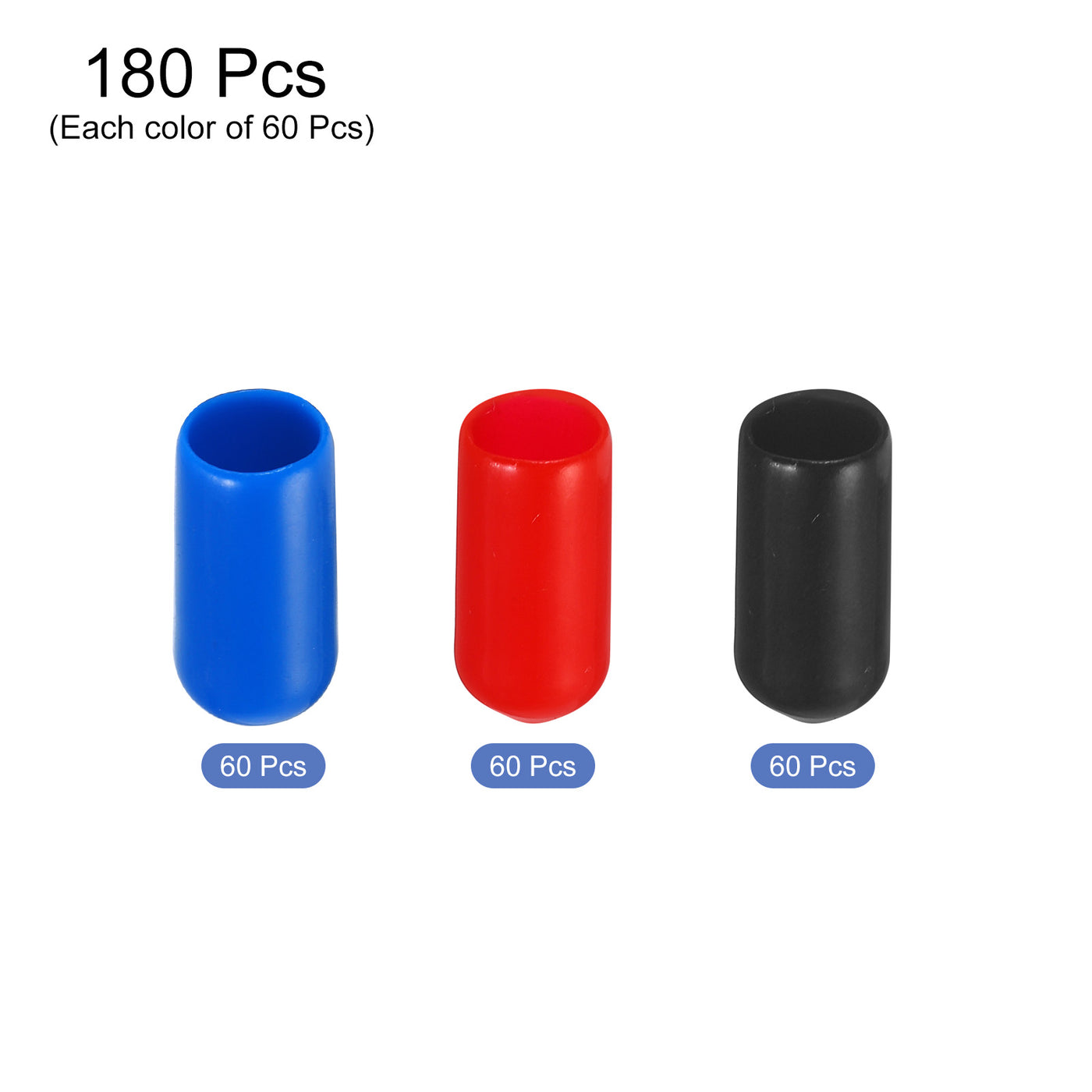uxcell Uxcell 180pcs Rubber End Caps 7.5mm ID Vinyl PVC Round Tube Bolt Cap Cover Screw Thread Protectors, Black Red Blue