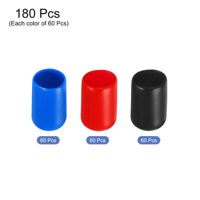 Harfington Uxcell 180pcs Rubber End Caps 8.5mm ID Vinyl PVC Round Tube Bolt Cap Cover Screw Thread Protectors, Black Red Blue