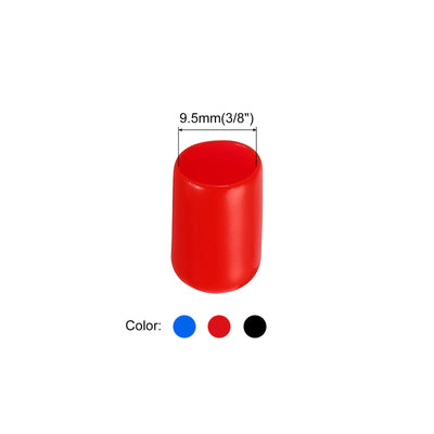 Harfington Uxcell 90pcs Rubber End Caps 9.5mm(3/8") ID Vinyl PVC Round Tube Bolt Cap Cover Screw Thread Protectors, Black Red Blue
