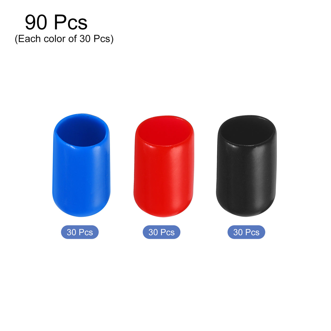 uxcell Uxcell 90pcs Rubber End Caps 9.5mm(3/8") ID Vinyl PVC Round Tube Bolt Cap Cover Screw Thread Protectors, Black Red Blue