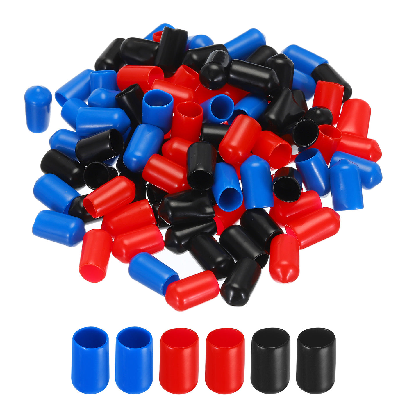 uxcell Uxcell 90pcs Rubber End Caps 9.5mm(3/8") ID Vinyl PVC Round Tube Bolt Cap Cover Screw Thread Protectors, Black Red Blue