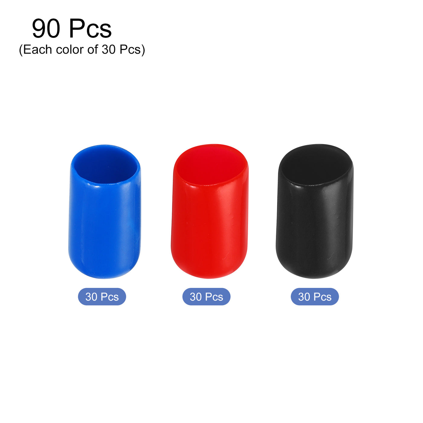 uxcell Uxcell 90pcs Rubber End Caps 11mm ID Vinyl PVC Round Tube Bolt Cap Cover Screw Thread Protectors, Black Red Blue