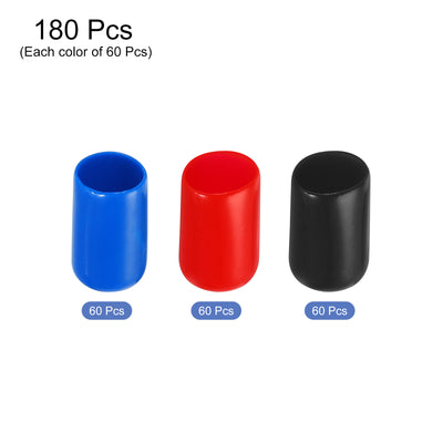Harfington Uxcell 180pcs Rubber End Caps 11mm ID Vinyl PVC Round Tube Bolt Cap Cover Screw Thread Protectors, Black Red Blue