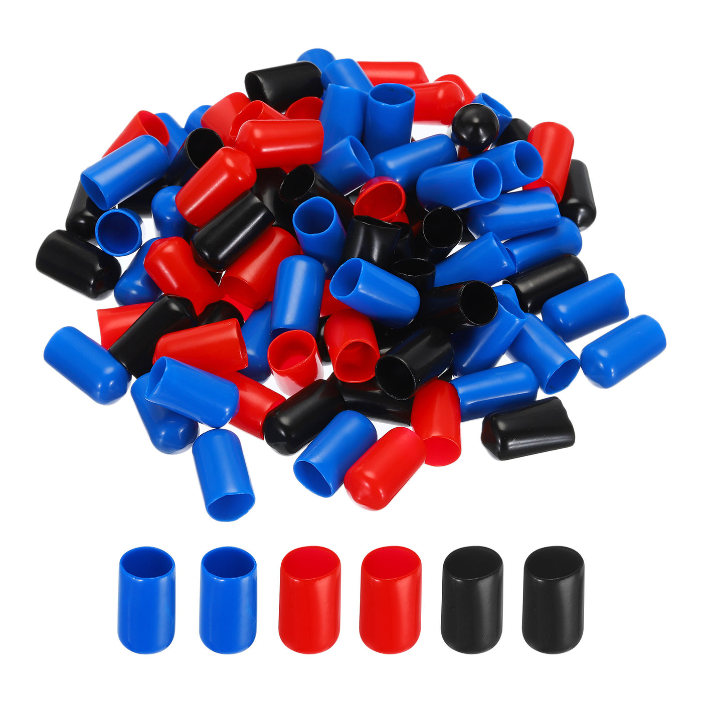 uxcell Uxcell 180pcs Rubber End Caps 11mm ID Vinyl PVC Round Tube Bolt Cap Cover Screw Thread Protectors, Black Red Blue