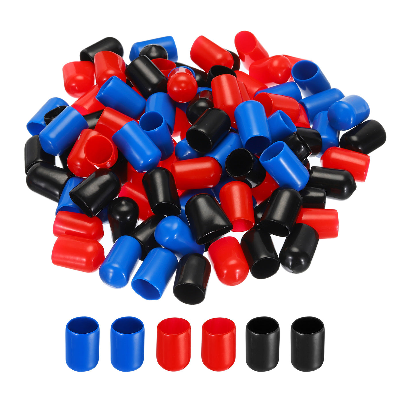 uxcell Uxcell 90pcs Rubber End Caps 13mm(1/2") ID Vinyl PVC Round Tube Bolt Cap Cover Screw Thread Protectors, Black Red Blue