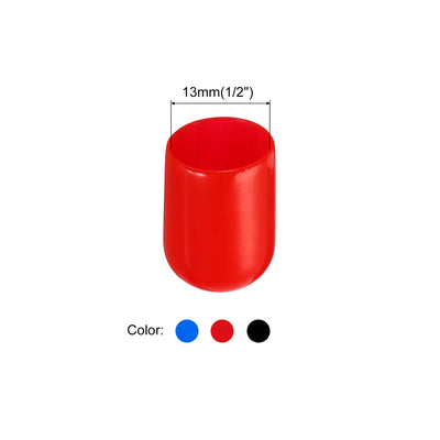 Harfington Uxcell 180pcs Rubber End Caps 13mm(1/2") ID Vinyl PVC Round Tube Bolt Cap Cover Screw Thread Protectors, Black Red Blue