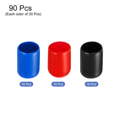 Harfington Uxcell 90pcs Rubber End Caps 14mm ID Vinyl PVC Round Tube Bolt Cap Cover Screw Thread Protectors, Black Red Blue