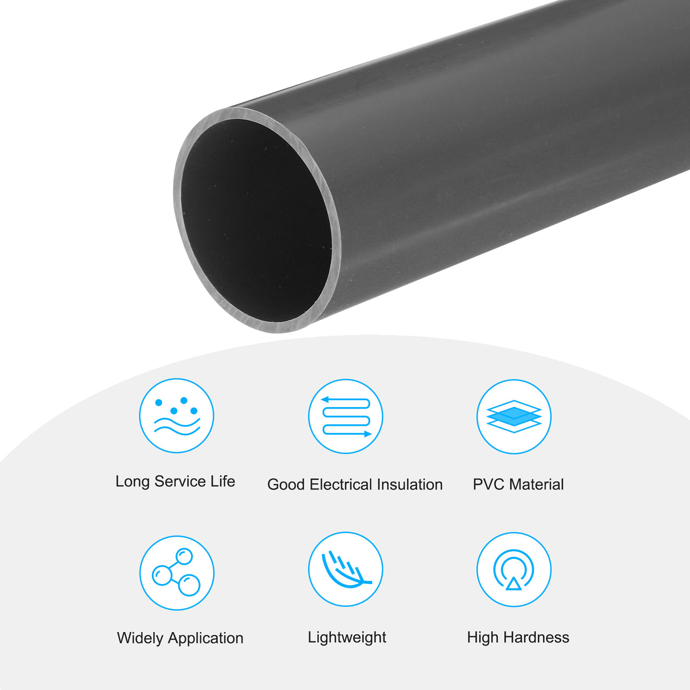 Harfington PVC Rigid Round Pipe 36mm ID 40mm OD 20cm/8" Length Light Grey High Impact for Water Pipe, Crafts, Cable Sleeve