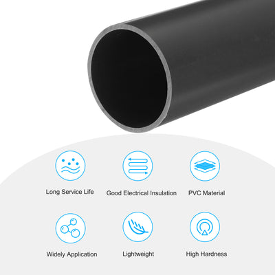 Harfington PVC Rigid Round Pipe 45.2mm ID 50mm OD 20cm/8" Length Light Grey High Impact for Water Pipe, Crafts, Cable Sleeve