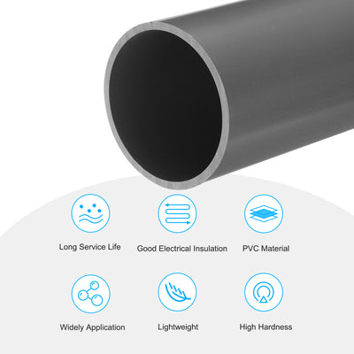 Harfington PVC Rigid Round Pipe 57mm ID 63mm OD 20cm/8" Length Light Grey High Impact for Water Pipe, Crafts, Cable Sleeve