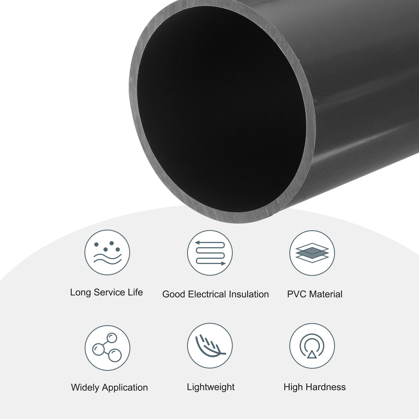 Harfington PVC Rigid Round Pipe 81.4mm ID 90mm OD 20cm/8" Length Light Grey High Impact for Water Pipe, Crafts, Cable Sleeve
