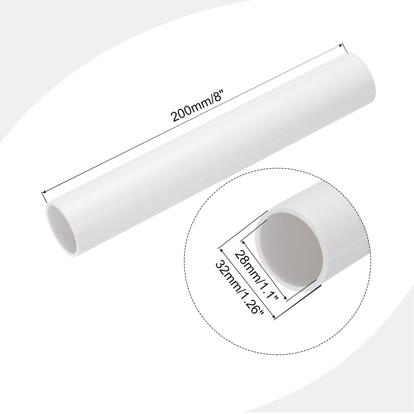 Harfington PVC Rigid Round Pipe 28mm ID 32mm OD 20cm/8" Length White High Impact for Water Pipe, Crafts, Cable Sleeve