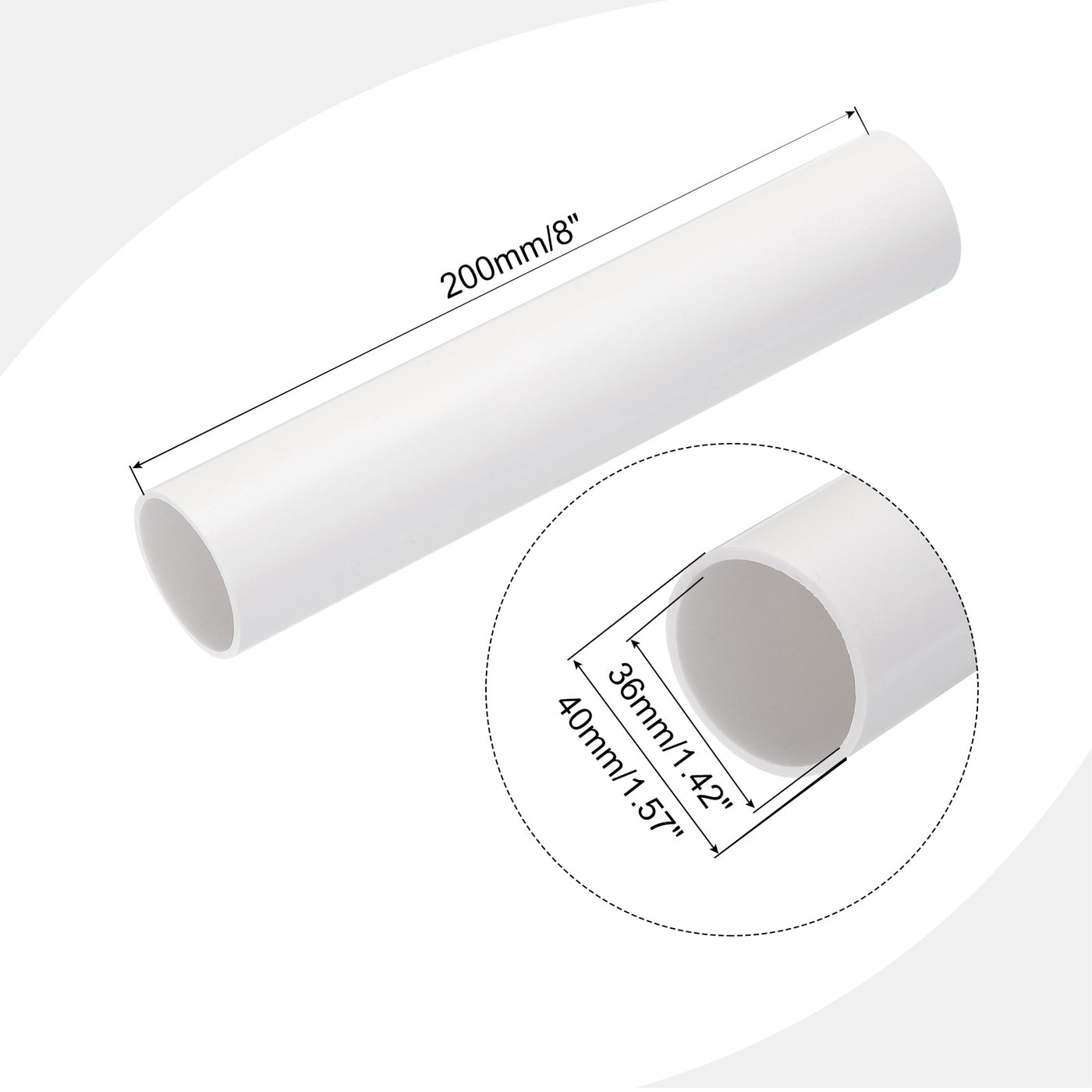 Harfington PVC Rigid Round Pipe 36mm ID 40mm OD 20cm/8" Length White High Impact for Water Pipe, Crafts, Cable Sleeve