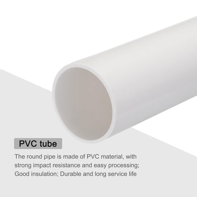 Harfington PVC Rigid Round Pipe 45.2mm ID 50mm OD 20cm/8" Length White High Impact for Water Pipe, Crafts, Cable Sleeve