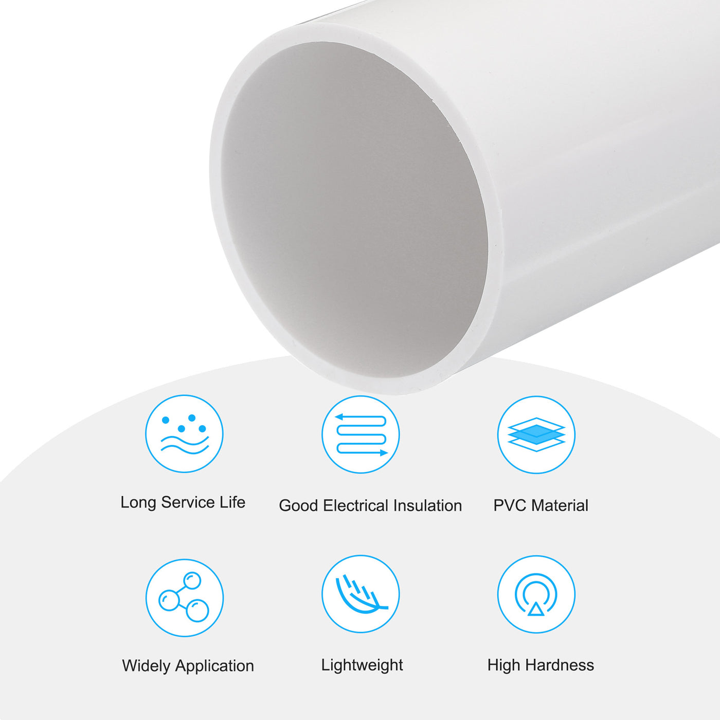 Harfington PVC Rigid Round Pipe 57mm ID 63mm OD 20cm/8" Length White High Impact for Water Pipe, Crafts, Cable Sleeve