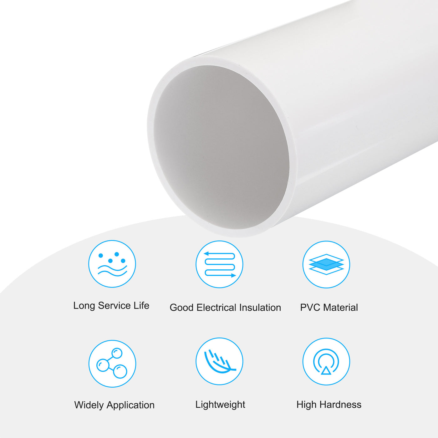 Harfington PVC Rigid Round Pipe 67.8mm ID 75mm OD 20cm/8" Length White High Impact for Water Pipe, Crafts, Cable Sleeve
