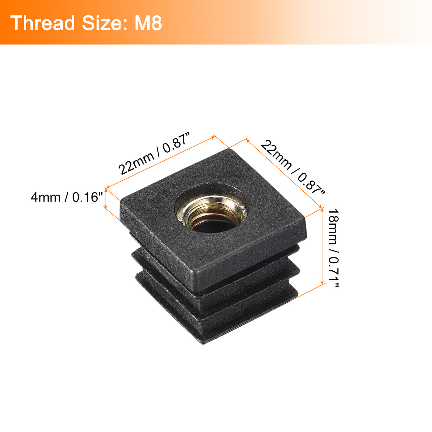 uxcell Uxcell 4Pcs 0.87"x0.87" Caster Insert with Thread, Square M8 Thread for Furniture