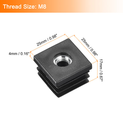 Harfington Uxcell 6Pcs 0.98"x0.98" Caster Insert with Thread, Square M8 Thread for Furniture