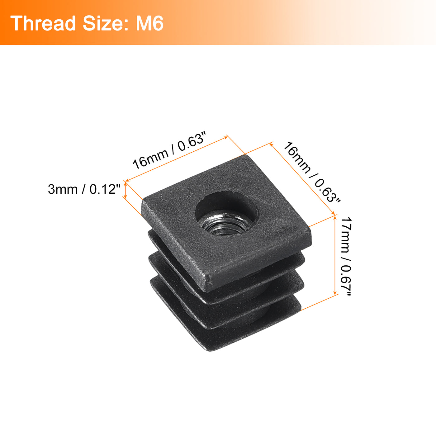 uxcell Uxcell 10Pcs 0.63"x0.63" Caster Insert with Thread, Square M6 Thread for Furniture