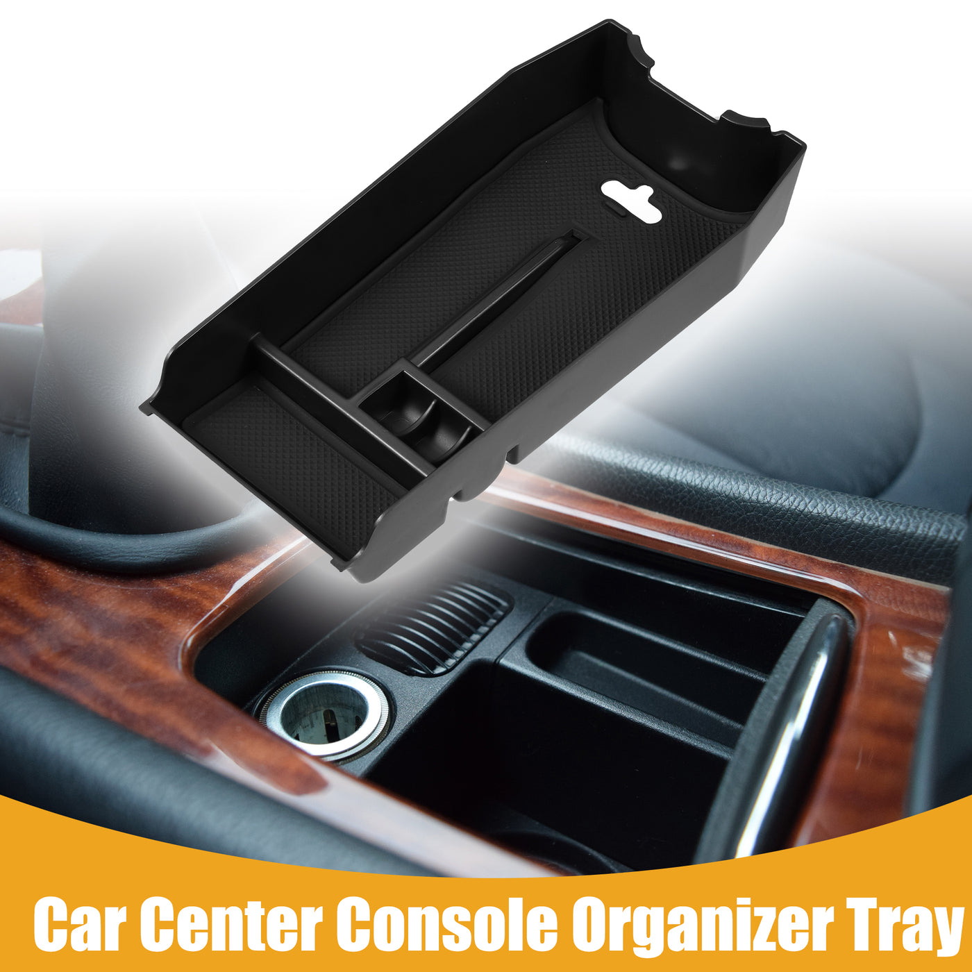 Partuto Center Console Organizer Tray - Car Front Armrest Storage Box - for Mercedes-Benz E-Class 2009-2015 Plastic Black - 1 Pc
