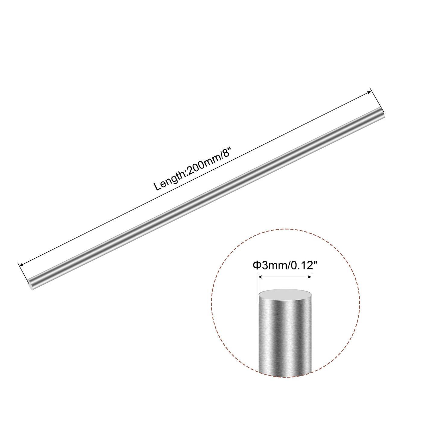 uxcell Uxcell 3mm x 200mm(1/8" x 8") 304 Stainless Steel Solid Round Rod for DIY Craft - 12pcs