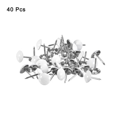 Harfington Uxcell 40Pcs 11mmx17mm Round Decorative Upholstery Tacks Furniture Nails, White