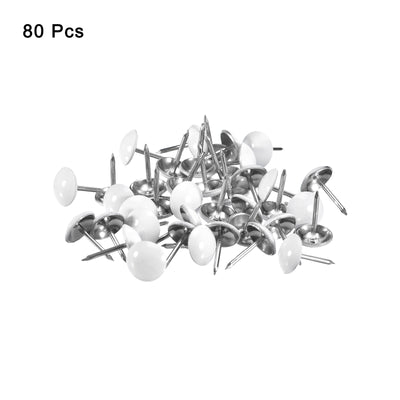 Harfington Uxcell 80Pcs 11mmx17mm Round Decorative Upholstery Tacks Furniture Nails, White