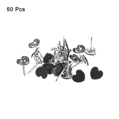 Harfington Uxcell 50Pcs Heart Shape Push Pins Decorative Thumbtacks for Cork Board, Black