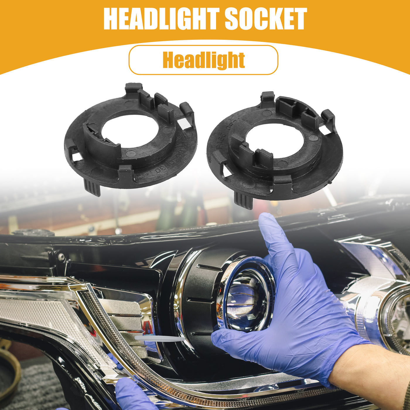 Partuto Automotive LED Headlight Bulb Retainer Adapter Holder Socket - Car Headlight Socket - for Hyundai  Plastic Black - 1 Pair