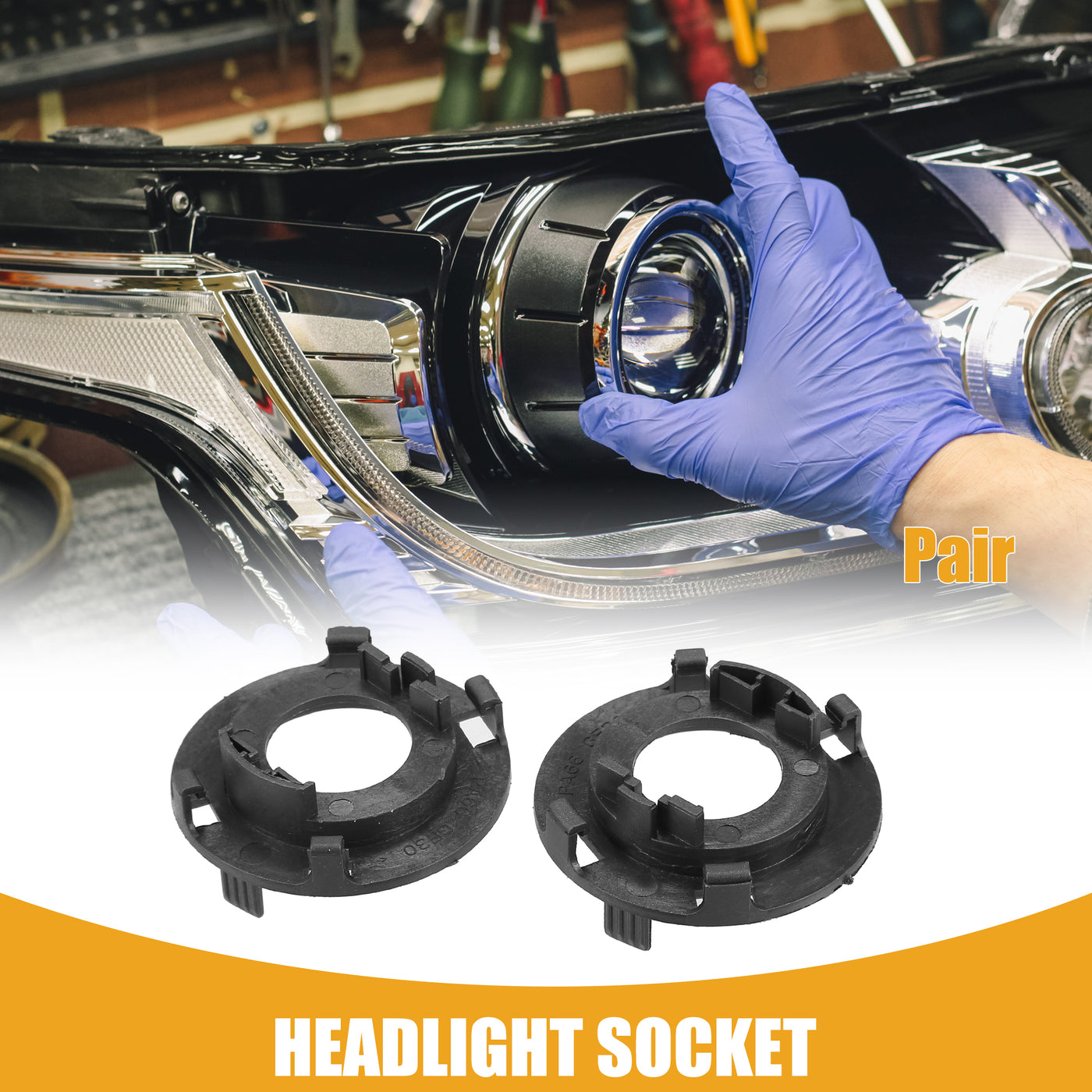 Partuto Automotive LED Headlight Bulb Retainer Adapter Holder Socket - Car Headlight Socket - for Hyundai  Plastic Black - 1 Pair