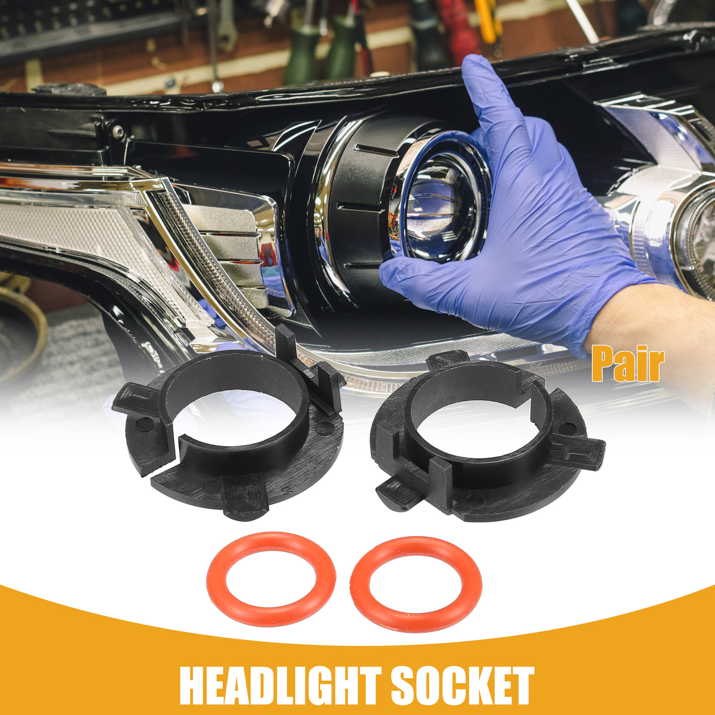 Partuto Automotive LED Headlight Bulb Retainer Adapter Holder Socket - Car Headlight Socket - for Kia  Plastic Black - 1 Pair
